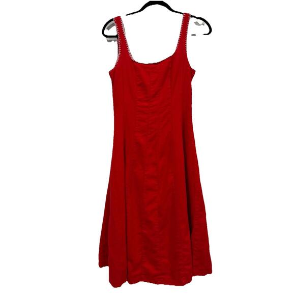 Caroline Constas Whipstitch Trim A-Line Linen Blend Midi Dress Cherry Redsz  4
